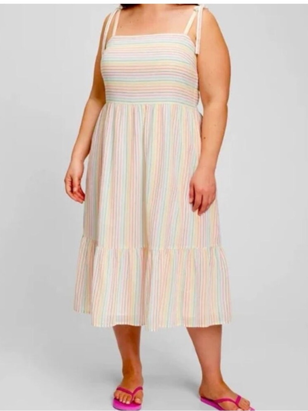 GAP Pastel Rainbow Striped Tie Strap Sleeveless Midi Dress